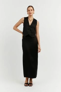 DISSH Boutiques ROBERTS BLACK LINEN MIDI SKIRT