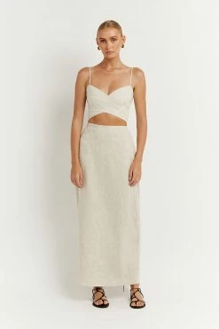 DISSH Boutiques ROBERTS NATURAL LINEN MIDI SKIRT CLOTHING