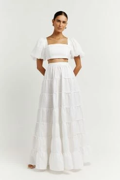 DISSH Boutiques AISLE WHITE LINEN TIER LONG SKIRT SETS