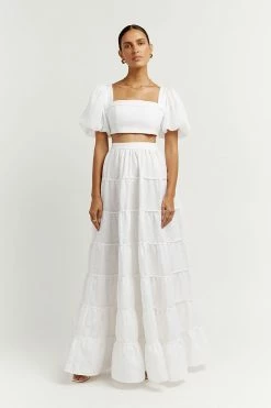 DISSH Boutiques AISLE WHITE LINEN TIER LONG SKIRT SETS