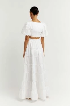 DISSH Boutiques AISLE WHITE LINEN TIER LONG SKIRT SETS