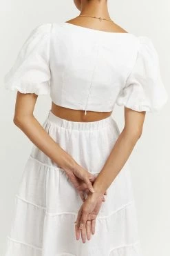 DISSH Boutiques AISLE WHITE LINEN TIER LONG SKIRT SETS