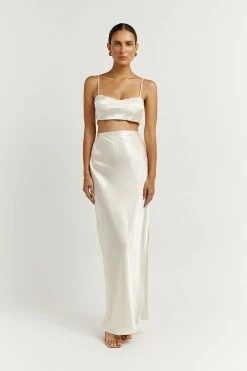 DISSH Boutiques SIMONE PEARL SATIN MIDI SKIRT CLOTHING