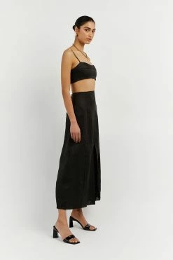 DISSH Boutiques CLOTHING HEATHER BLACK SPLIT FRONT SKIRT
