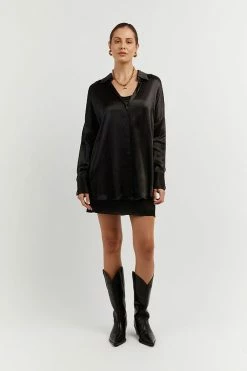 DISSH Boutiques SIMONE BLACK SATIN MINI SKIRT