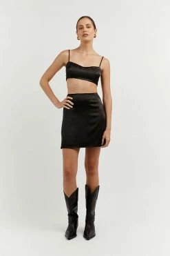 DISSH Boutiques SIMONE BLACK SATIN MINI SKIRT