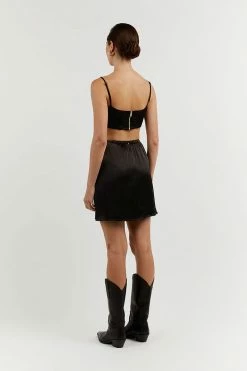 DISSH Boutiques SIMONE BLACK SATIN MINI SKIRT