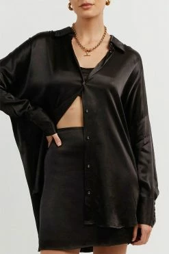 DISSH Boutiques SIMONE BLACK SATIN MINI SKIRT