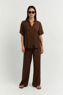 DISSH Boutiques FAME BLACK CHOC GEO DRAWSTRING PANT CLOTHING