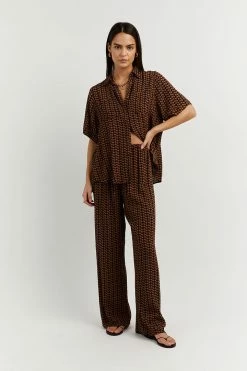 DISSH Boutiques FAME BLACK CHOC GEO DRAWSTRING PANT CLOTHING