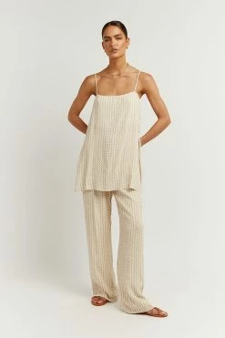 DISSH Boutiques MASON BEIGE GEO DRAWSTRING PANT THE BUMP FRIENDLY EDIT