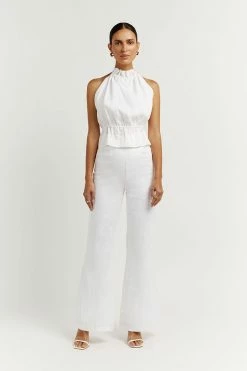 DISSH Boutiques AISLE WHITE LINEN FLARE PANT SETS