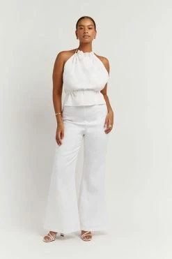 DISSH Boutiques AISLE WHITE LINEN FLARE PANT SETS