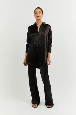 DISSH Boutiques SETS SIMONE BLACK SATIN BIAS CUT PANT
