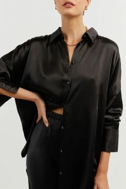 DISSH Boutiques SETS SIMONE BLACK SATIN BIAS CUT PANT