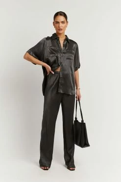 DISSH Boutiques SIMONE CHARCOAL SATIN BIAS CUT PANT