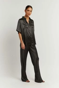 DISSH Boutiques SIMONE CHARCOAL SATIN BIAS CUT PANT