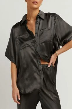 DISSH Boutiques SIMONE CHARCOAL SATIN BIAS CUT PANT