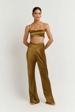 DISSH Boutiques SIMONE CHARTREUSE SATIN BIAS PANT