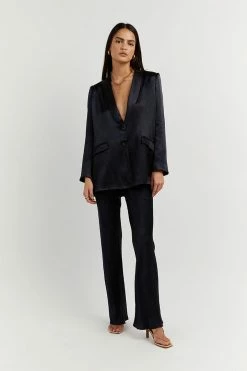 DISSH Boutiques SIMONE NAVY SATIN BIAS CUT PANT