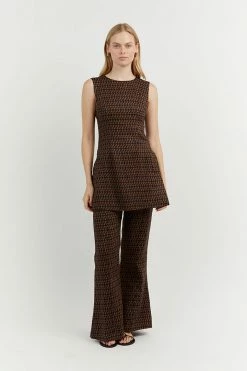 DISSH Boutiques CLOTHING FAME BLACK CHOC GEO LINEN PANT