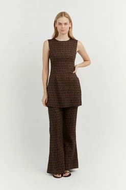 DISSH Boutiques CLOTHING FAME BLACK CHOC GEO LINEN PANT