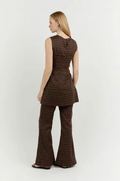 DISSH Boutiques CLOTHING FAME BLACK CHOC GEO LINEN PANT