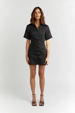DISSH Boutiques CLOTHING LEOPOLD BLACK LINEN SHIRT DRESS