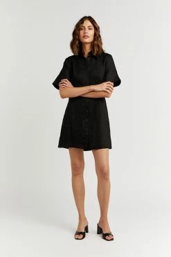 DISSH Boutiques CLOTHING LEOPOLD BLACK LINEN SHIRT DRESS