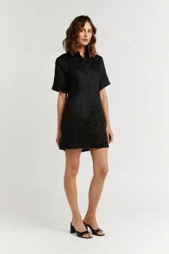 DISSH Boutiques CLOTHING LEOPOLD BLACK LINEN SHIRT DRESS