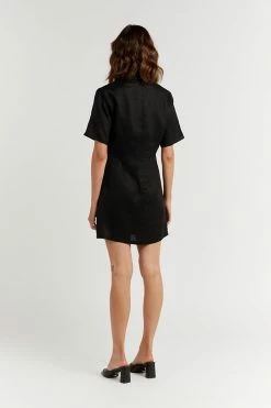 DISSH Boutiques CLOTHING LEOPOLD BLACK LINEN SHIRT DRESS