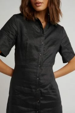 DISSH Boutiques CLOTHING LEOPOLD BLACK LINEN SHIRT DRESS