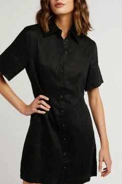 DISSH Boutiques CLOTHING LEOPOLD BLACK LINEN SHIRT DRESS