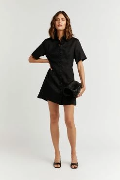DISSH Boutiques CLOTHING LEOPOLD BLACK LINEN SHIRT DRESS