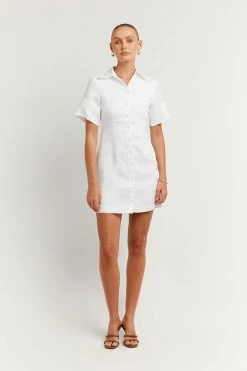 DISSH Boutiques CLOTHING LEOPOLD WHITE LINEN SHIRT DRESS