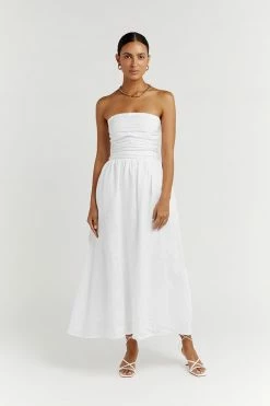 DISSH Boutiques LEXI WHITE LINEN MIDI DRESS