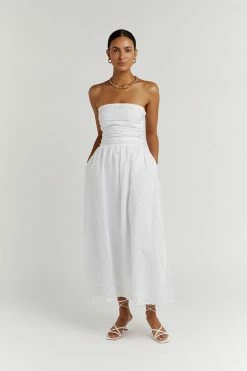 DISSH Boutiques LEXI WHITE LINEN MIDI DRESS