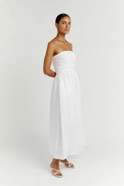 DISSH Boutiques LEXI WHITE LINEN MIDI DRESS