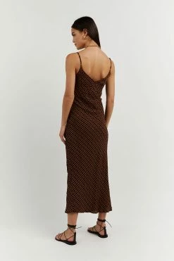 DISSH Boutiques FAME BLACK CHOC GEO SLIP MIDI DRESS CLOTHING