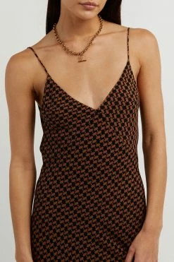 DISSH Boutiques FAME BLACK CHOC GEO SLIP MIDI DRESS CLOTHING