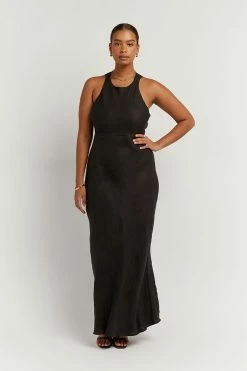 DISSH Boutiques CLOTHING ANDREA BLACK LINEN MIDI DRESS