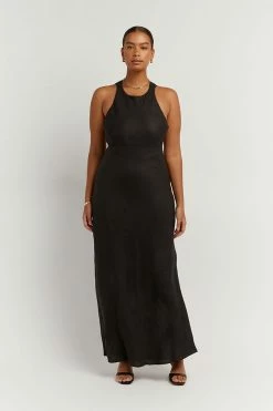 DISSH Boutiques CLOTHING ANDREA BLACK LINEN MIDI DRESS