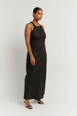DISSH Boutiques CLOTHING ANDREA BLACK LINEN MIDI DRESS