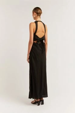 DISSH Boutiques CLOTHING ANDREA BLACK LINEN MIDI DRESS