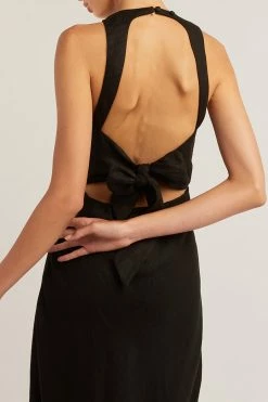 DISSH Boutiques CLOTHING ANDREA BLACK LINEN MIDI DRESS