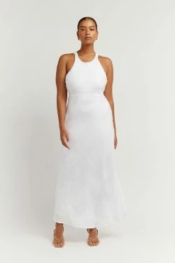 DISSH Boutiques CLOTHING ANDREA WHITE LINEN MIDI DRESS