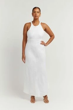 DISSH Boutiques CLOTHING ANDREA WHITE LINEN MIDI DRESS