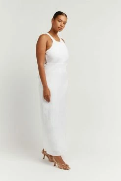 DISSH Boutiques CLOTHING ANDREA WHITE LINEN MIDI DRESS