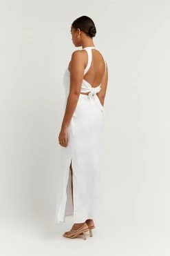 DISSH Boutiques CLOTHING ANDREA WHITE LINEN MIDI DRESS