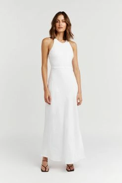 DISSH Boutiques CLOTHING ANDREA WHITE LINEN MIDI DRESS